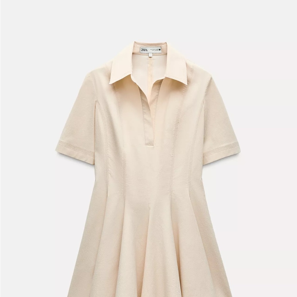 Zara Beige Short Sleeve Tunic Mini Dress